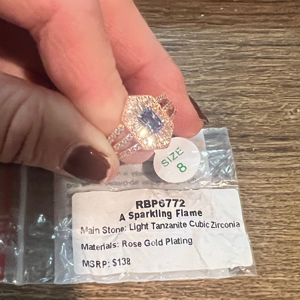 Bomb Party Ring               Tanzanite Cubic Zirconia with Rose Gold Plating